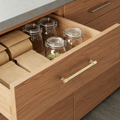 Paquet de 20 poignées d'armoire et poignées de tiroir en laiton brossé, trou central de 6 1/4 po, quincaillerie de cuisine et de mobilier en alliage de zinc massif