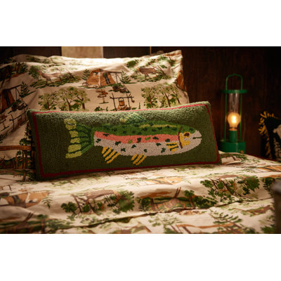 Camp Wandawega Trout Wool Hook Throw Pillow
