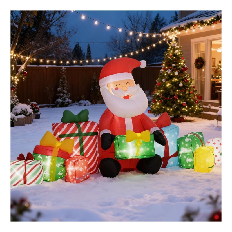Père Noël gonflable rouge avec boîtes-cadeaux - Décoration de Noël pour l'extérieur