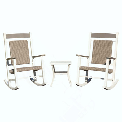 Outdoor Rocking Chairs Set Of 3, Durable HDPE Patio Oversized Rockers For Adults, Wicker Rocking Chair With 380Lbs Support, Weather-Resistant