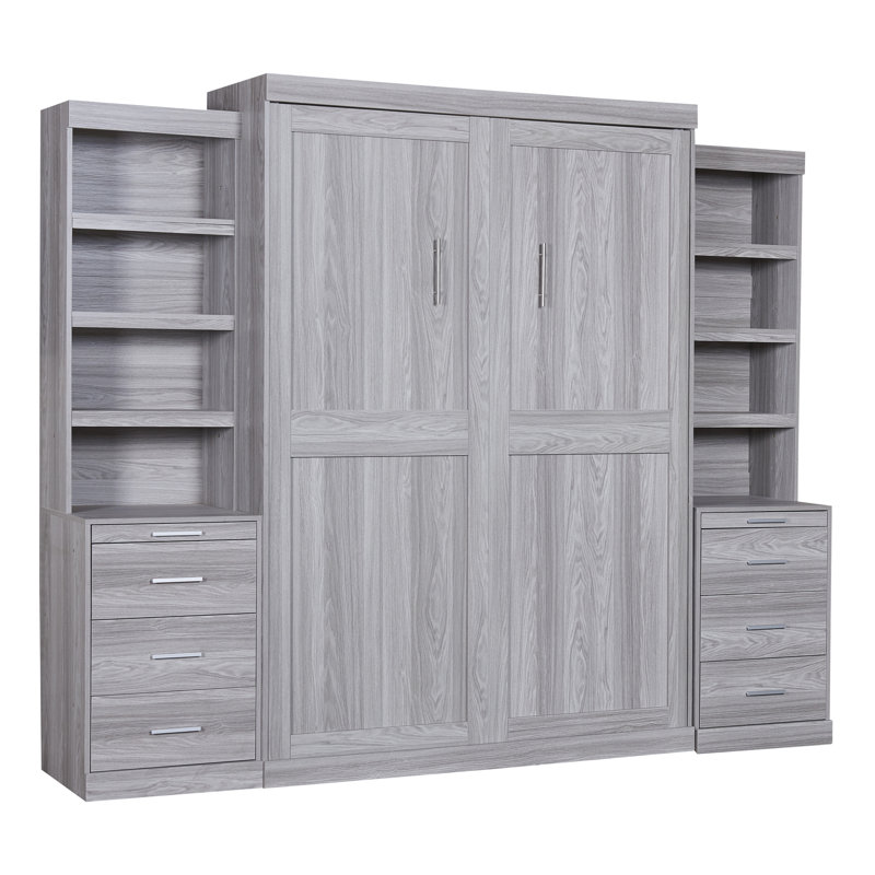 Lit escamotable Tula avec tablettes de rangement et tiroirs pour petite chambre
