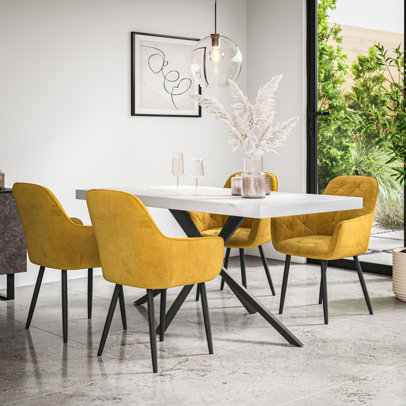 Agretha 4 - Person Dining Set, White/Black/Mustard