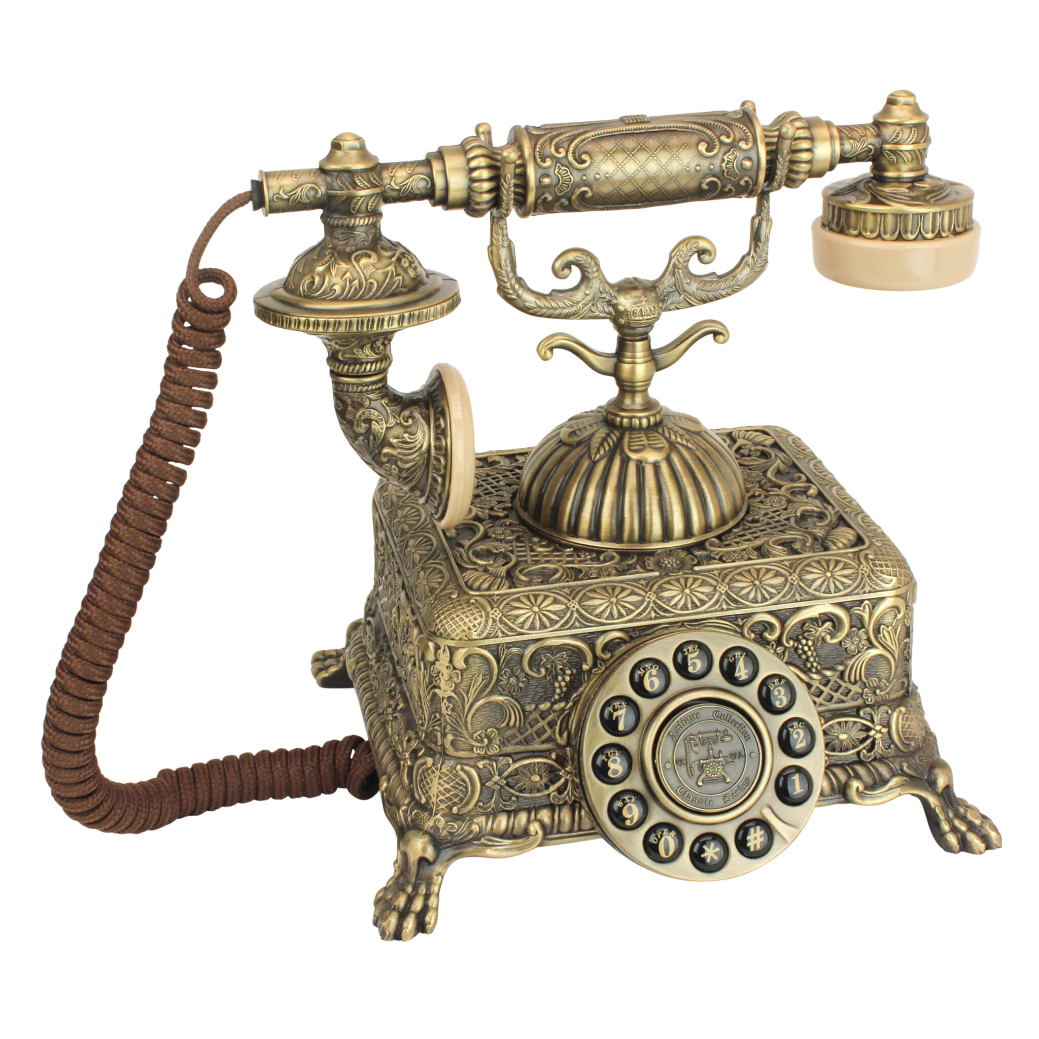 Latest Wood,Brass Antique French Victorian Halloween Style Rotary DIAL Phone  Telephone : : Office Products