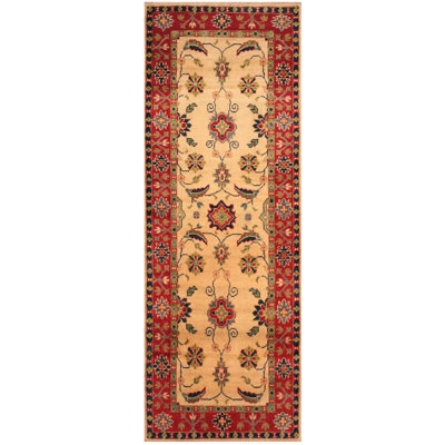 Tapis de couloir unique en laine noué à la main ivoire / rouge 2 pi 1 po x 6 pi Jevon