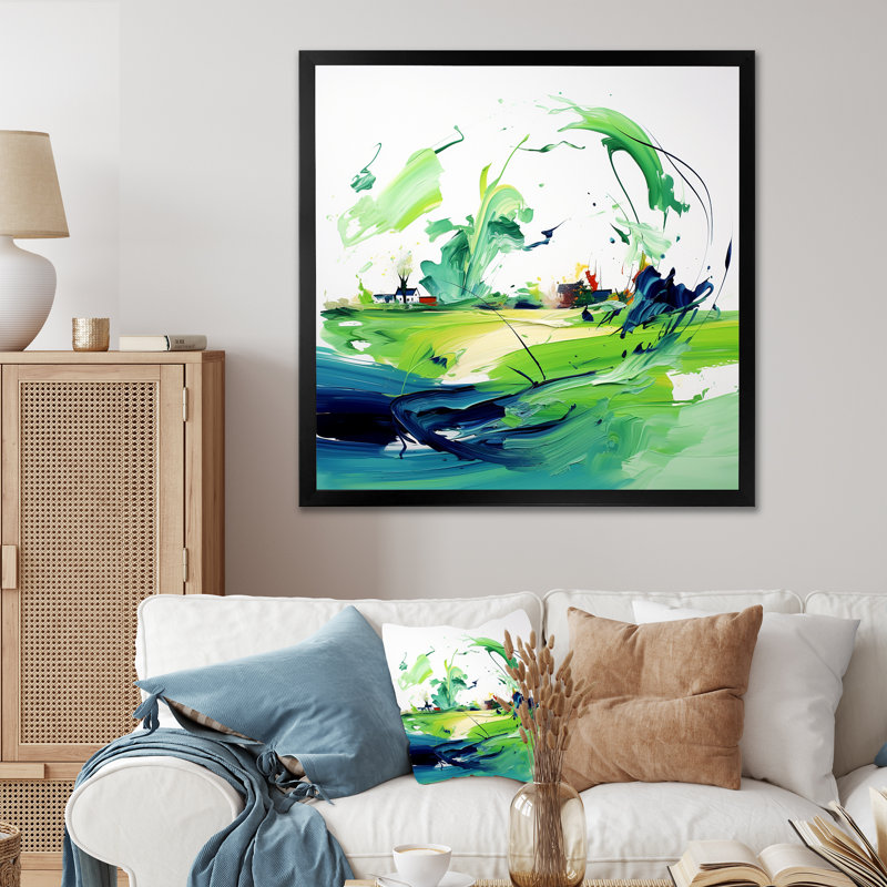 «Green and Blue», impression d'art abstrait mural, Cadre simple noir, H 36 po x l 36 po x P 1,5 po