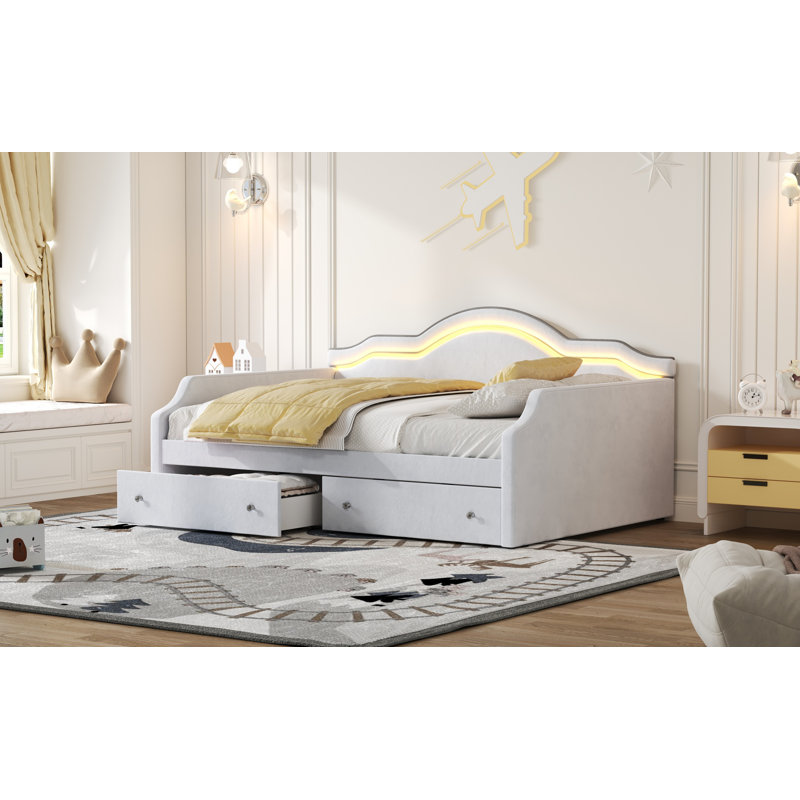 Lit plateforme simple en métal avec garde-corps et cheminée, blanc