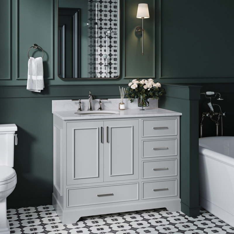 43'' Single Bathroom Vanity with Carrara Marble Top, Gray