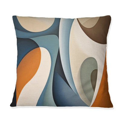 Coussin décoratif bleu à formes symétriques et orange