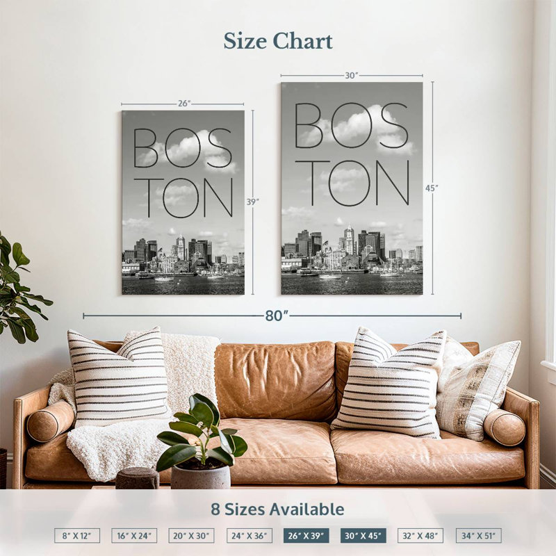 Aime Boston Skyline North End et quartier des affaires et texte, H 39 po x l 26 po