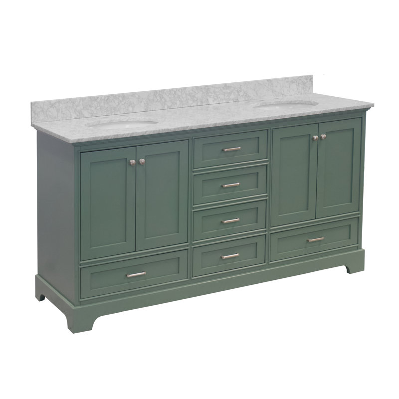 Ensemble de meuble-lavabo double 72 po Larosa, Vert sauge, Marbre de Carrare
