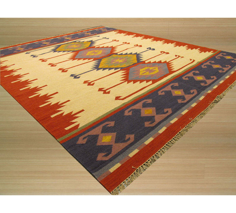 Tapis géométrique Keysari Kilim, Rectangle 8 pi 4 po x 10 pi