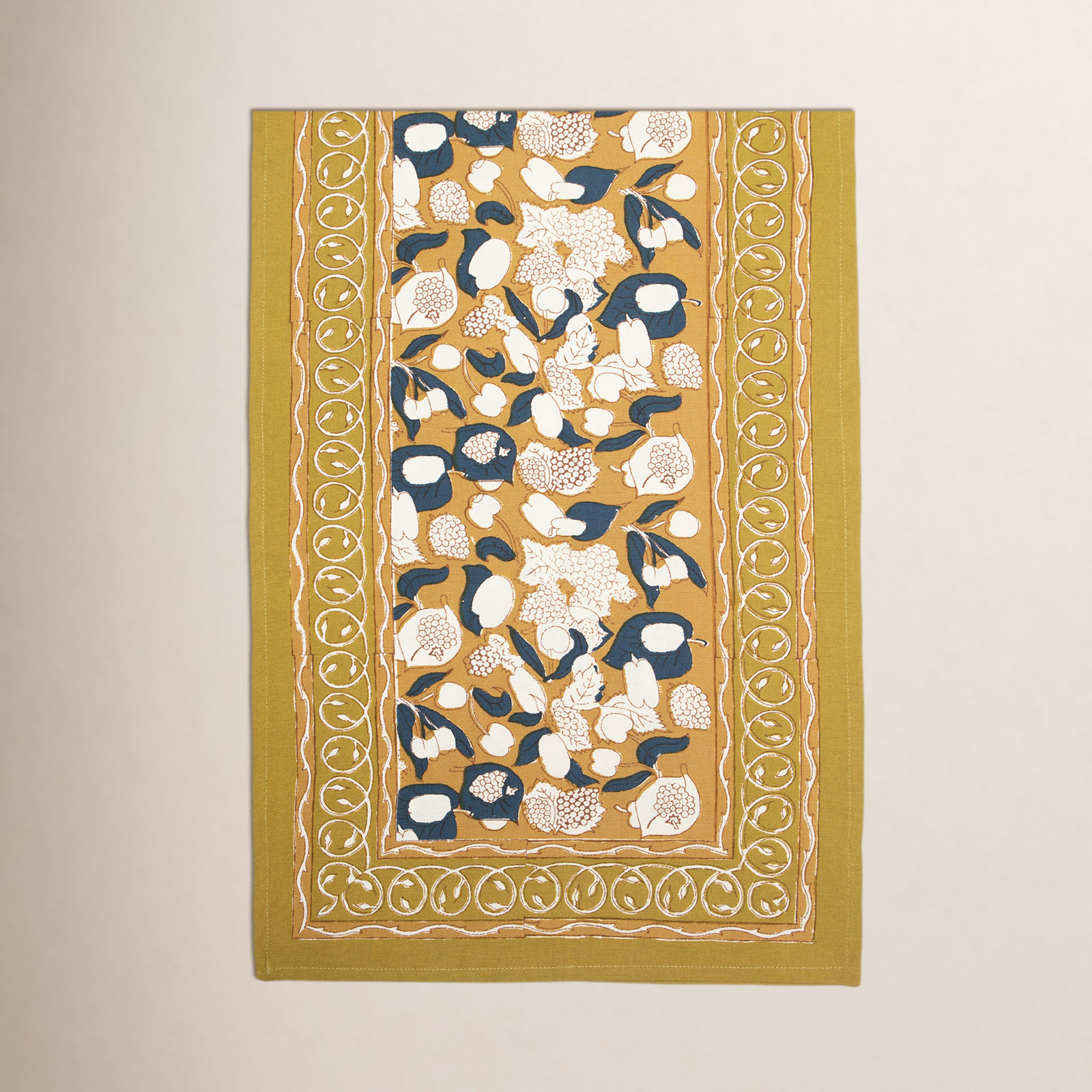 Bryssa Floral Table Runnner, Mustard/Blue, 90" x 16"