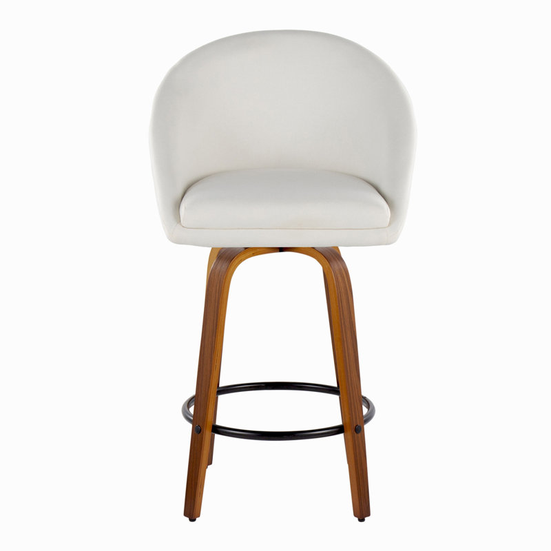 Tabouret de comptoir contemporain à hauteur fixe avec pivot, Crème, Noyer