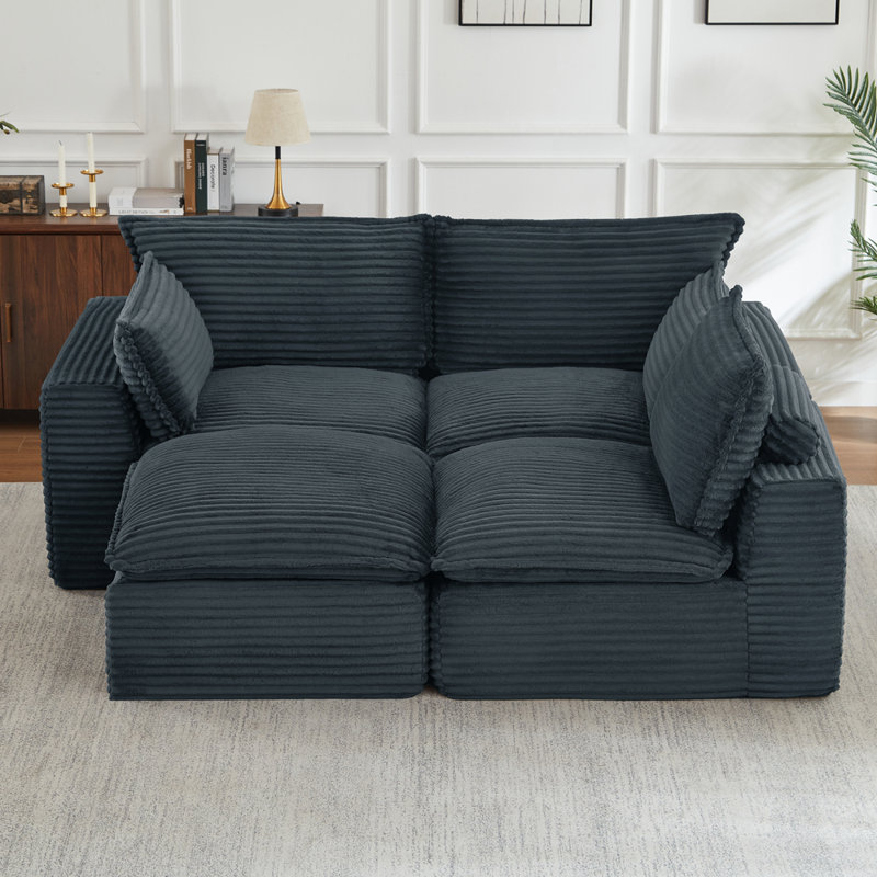 Canapés modulaires en nuage pour le salon, canapé convertible en L avec repose-pieds, Gris foncé