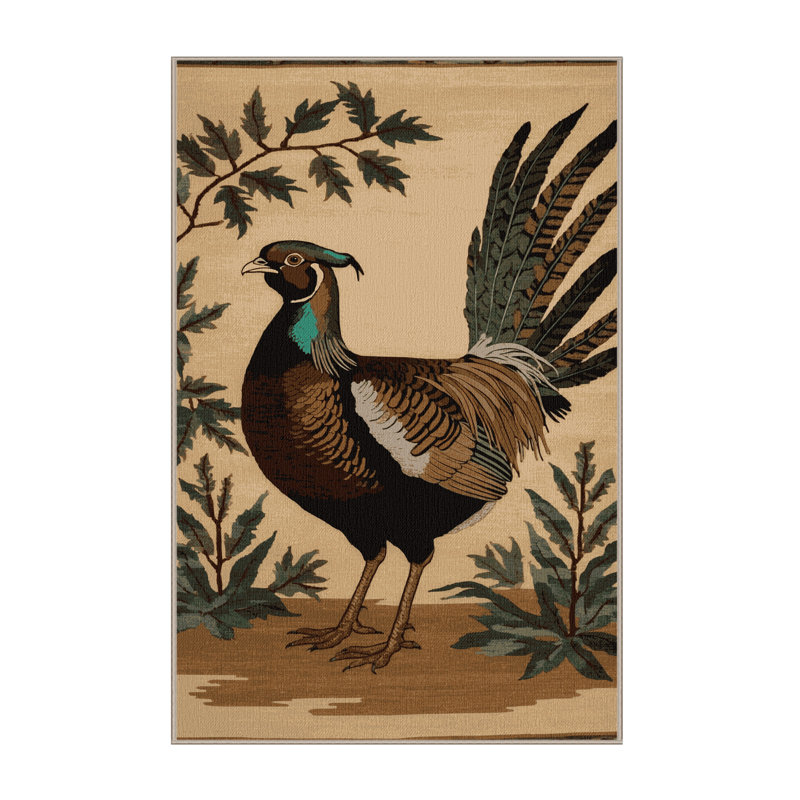 Washable Common Pheasant Birds Area Rug, Rectangle 7' x 10'