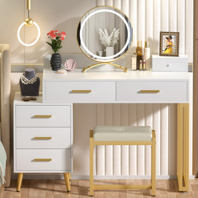 Meuble-lavabo avec miroir et tabouret Foivos