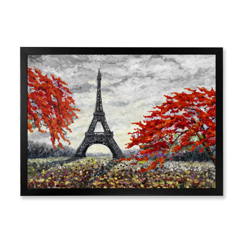 «Paris Eiffel Tower In Beau Fitul Summer V», reproduction sur toile flottante, H 8 po x l 12 po x P 1 po, Cadre noir