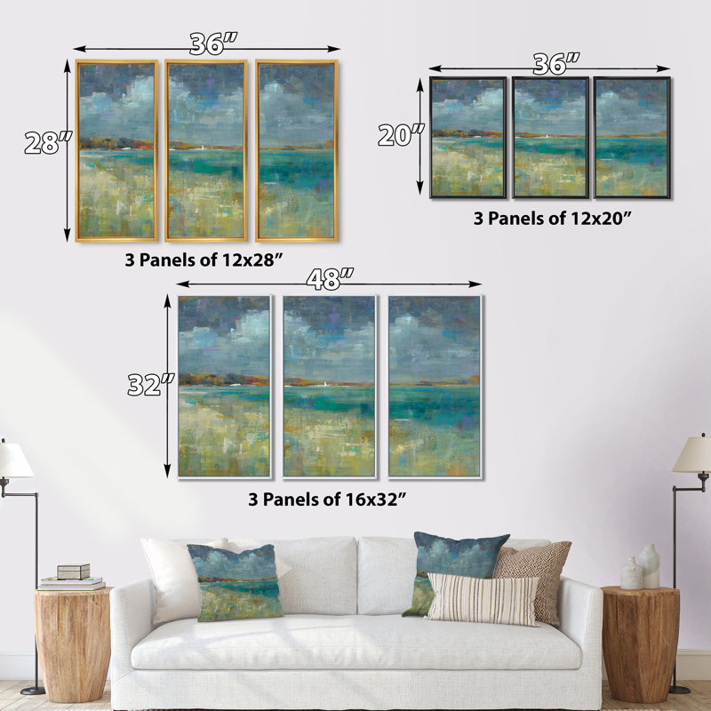 Sky and Sea - 3 pièces, reproduction encadrée sur toile, Cadre noir, L 36 po x H 28 po