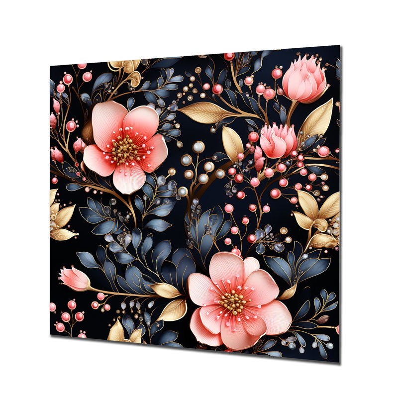 Cristal fleuri motif floral II - art mural floral en métal, H 29 po x l 29 po x P 1,5 po