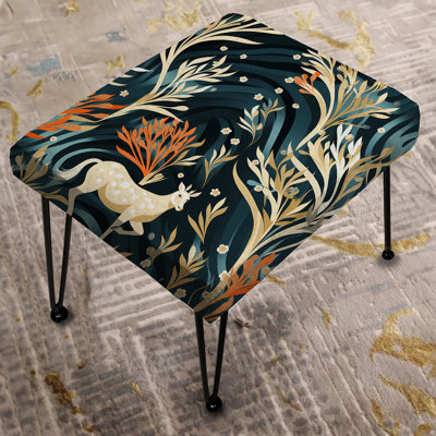 Iannitto - Beige And Green Deer In Forest - Animal Print Rectangle Ottoman