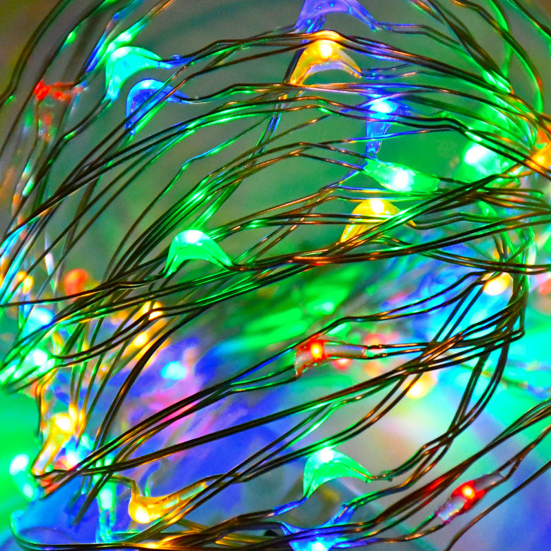 Guirlande lumineuse à piles DEL, Bleu / vert