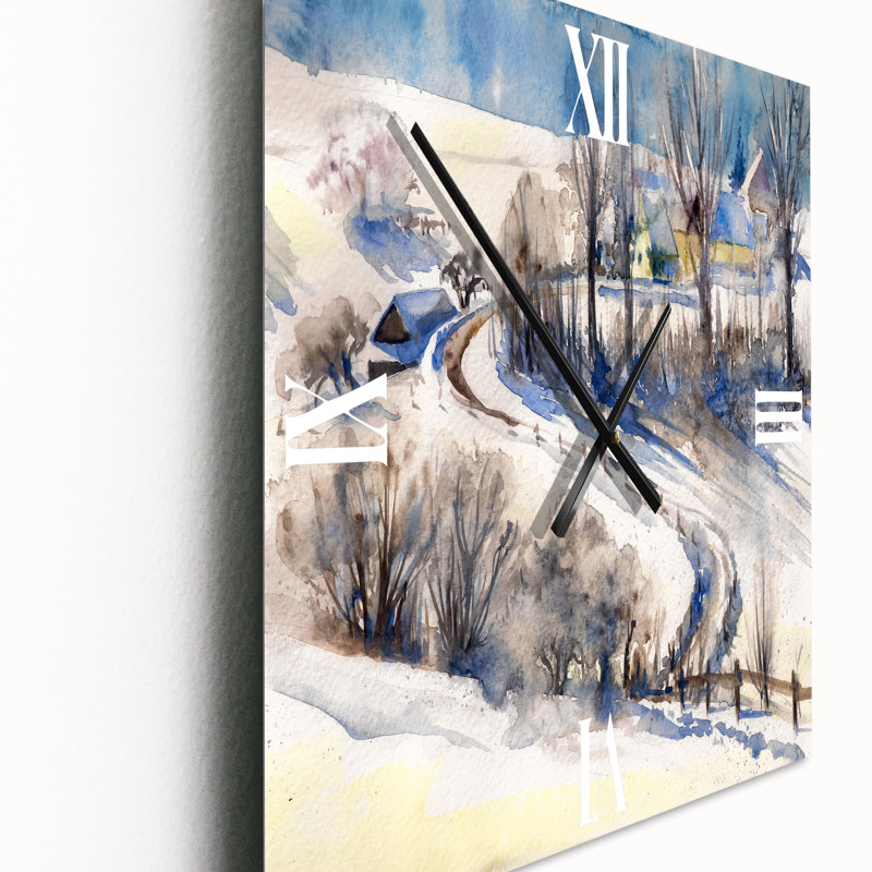 Country Road In Winter Times I - Horloge murale traditionnelle, Grand