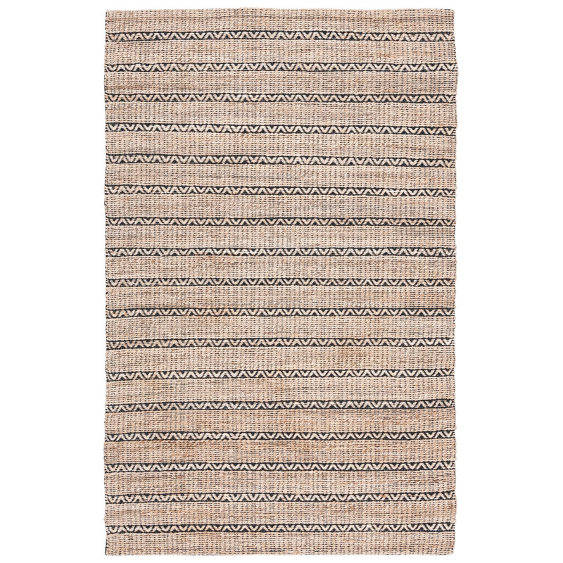 Iffat Natural Fiber Flat Weave Jute/Cotton Geometric Rug in Black/Natural, Rectangle 3' x 5'