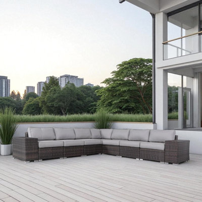 Prêt à l'emploi - Patio pour 6 personnes avec conception symétrique, aluminium antirouille et coussins lavables à la machine pour une assise confortable