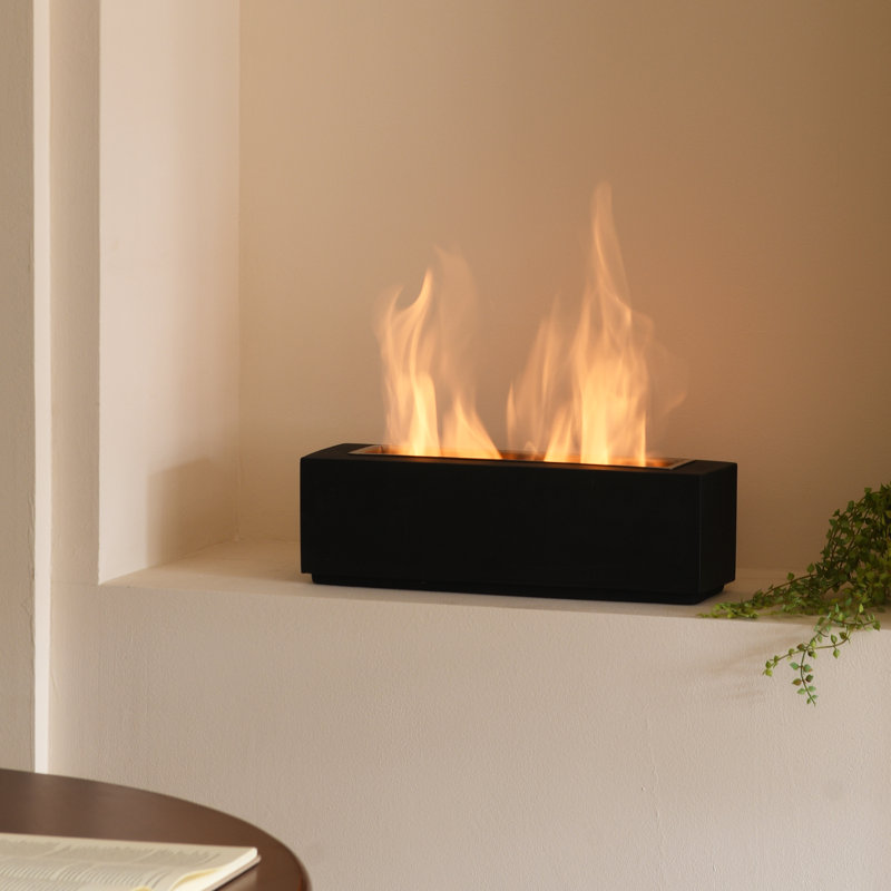 Large Rectangle Tabletop Firepit Concrete Tabletop Fireplace, Black