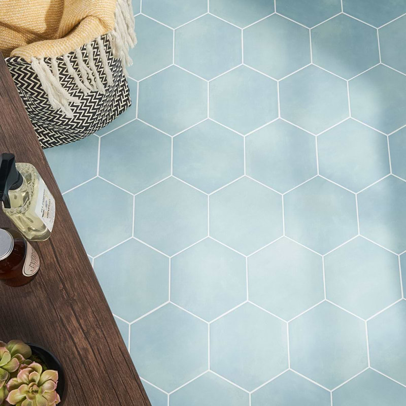 HexArt 8" Hexagon Porcelain Matte Tile, Turquoise 8" Hexagon