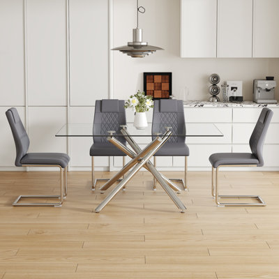 Durable Tempered Glass Modern Dining Set For Luxurious Dining Experiences