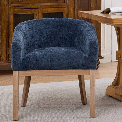Mid Century Modern Linen Barrel Dining Chair with Arms, 19" W Hardwood Accent Chair for Kitchen Living Room