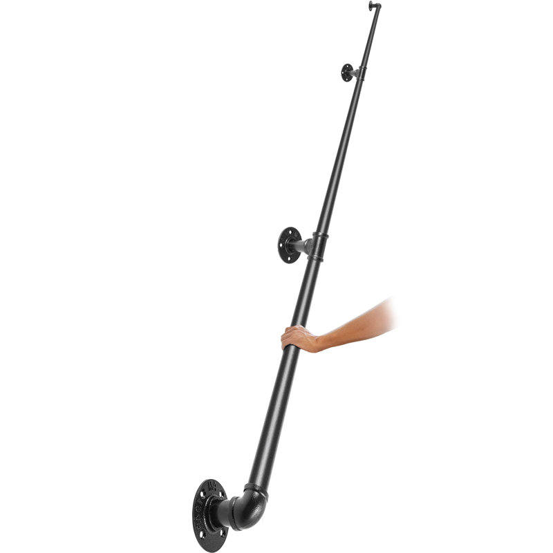 Black PVC and Stainless Steel Stair Handrail with Wall Mount