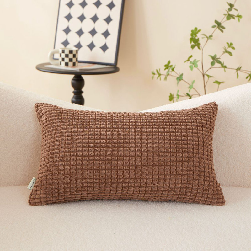 (Covers Only) Set of 2 Corduroy Reversible Throw Pillow Covers, 12" H x 20" W, Coffee