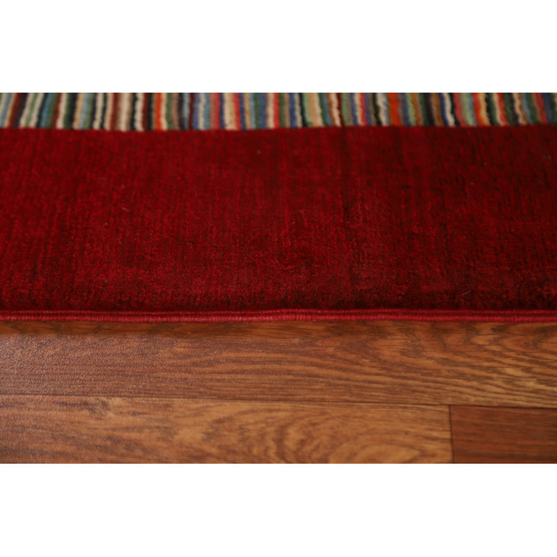 Tapis brun / rouge en laine noué à la main de conception unique 5 pi 1 po x 6 pi 5 po New Age