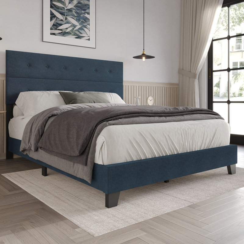 Sherlyne Upholstered Unfinished Standard Bed, Blue, Queen