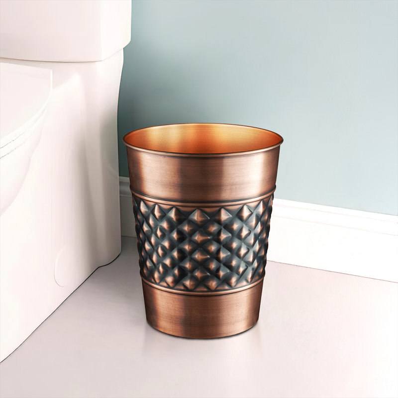 Geometric Embossed Metal 1.7 Gallon Waste Basket, Copper