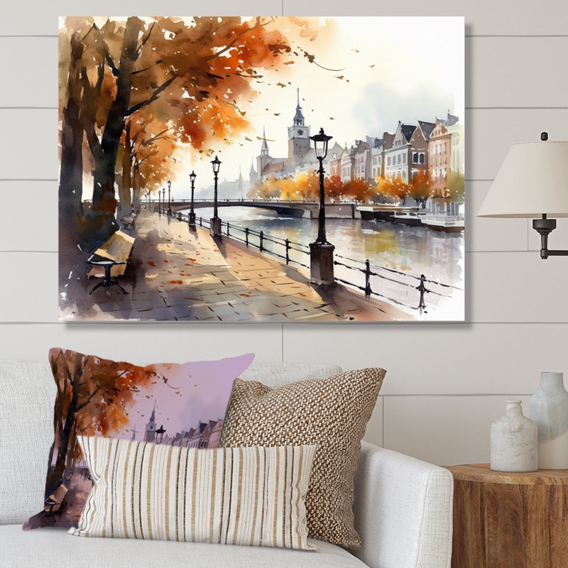 Waterfront Cityscape II - City Art Deco Canvas Print, 30" H x 40" W x 1.5" D, Wrapped Canvas