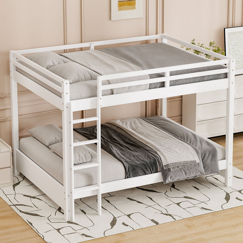 Lit superposé grand en bois avec échelle, blanc, Blanc