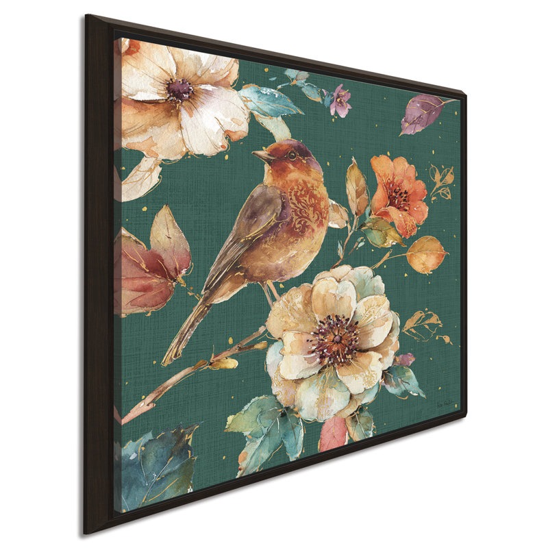 Reproduction de peinture à l'aquarelle «Spice Nature xvi sarcelle», H 21,5 po x l 21,5 po x P 2 po, Cadre flottant espresso