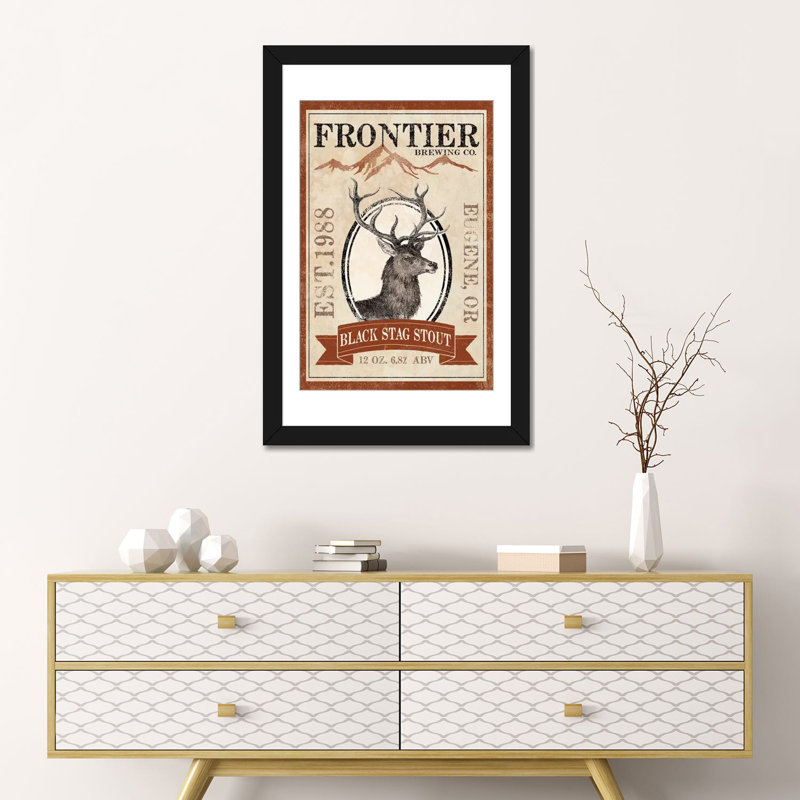 « i (black staging stout) », affiche rétro sur toile Frontier Brewing Co., H 32 po x l 24 po x P 1 po, Blanc