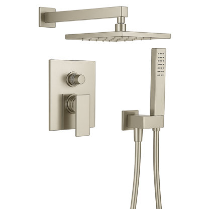Scala Pressure Balance Shower System with 2-Way Diverter, 8-Inch Rain Shower Head and Wall Mounted Hand Shower, Valve Included
