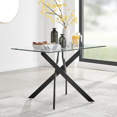 Lenworth Modern Metal and Glass Dining Table Seats 4 or 6
