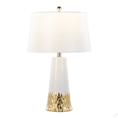 22" Contemporary Ceramic Table Lamp with White & Gold Ceramic Body and White Shade