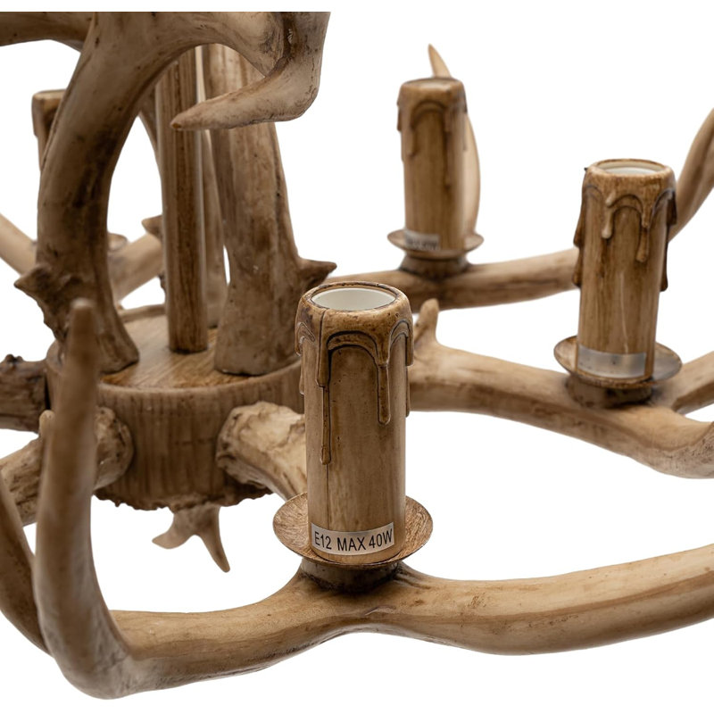 Antlers Chandelier, Pendant Light 6 Antlers Retro Country Style Deer Horn Chandelier Lighting with E12 Base, Antler Lamp Height Adjustable for Cafes, Bars, Kitchen