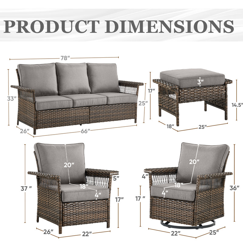 Tapash 9 - Person Patio Conversation Set with Cushions, Gray