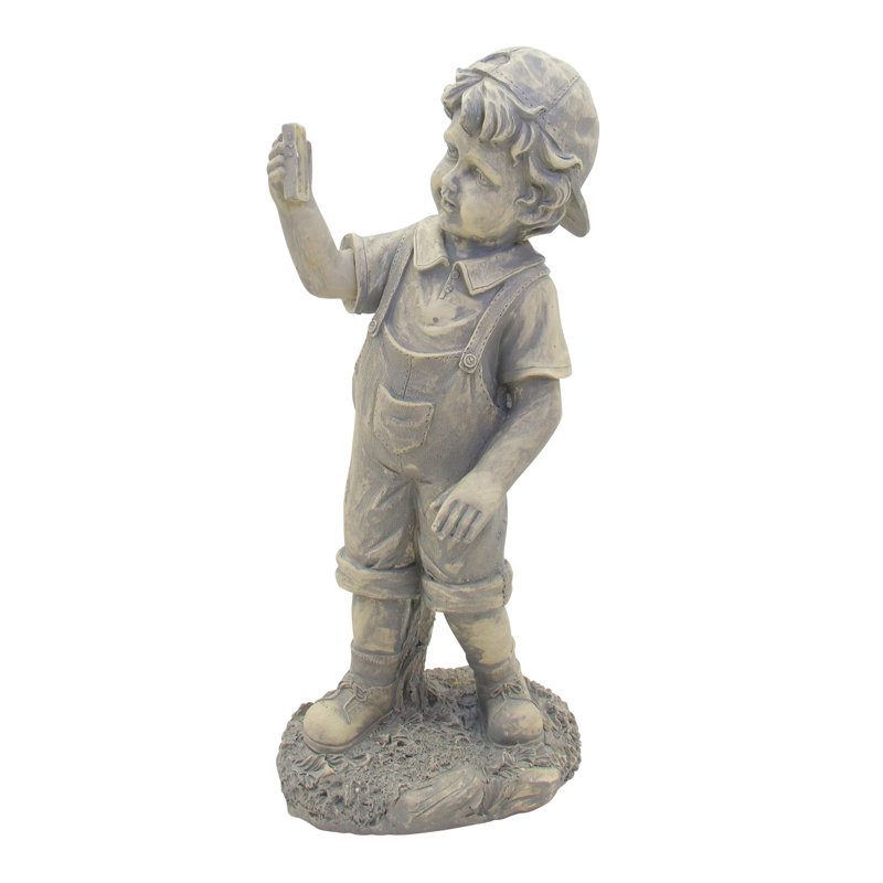 Statue de jardin d'extérieur 18 po gris avec téléphone portable DEL