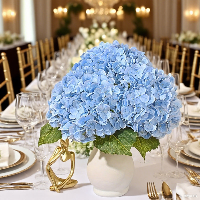 Home Decoration Artificial Flowers, Two-Leaf Hydrangeas, Five-Stem Artificial Hydrangeas, Blue