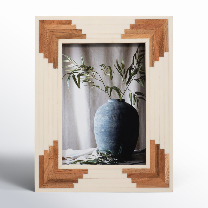 Decorative Photo Frame Contemporary Rustic Resin Brown and White Cascading Design Picture Frame, 5" x 7"