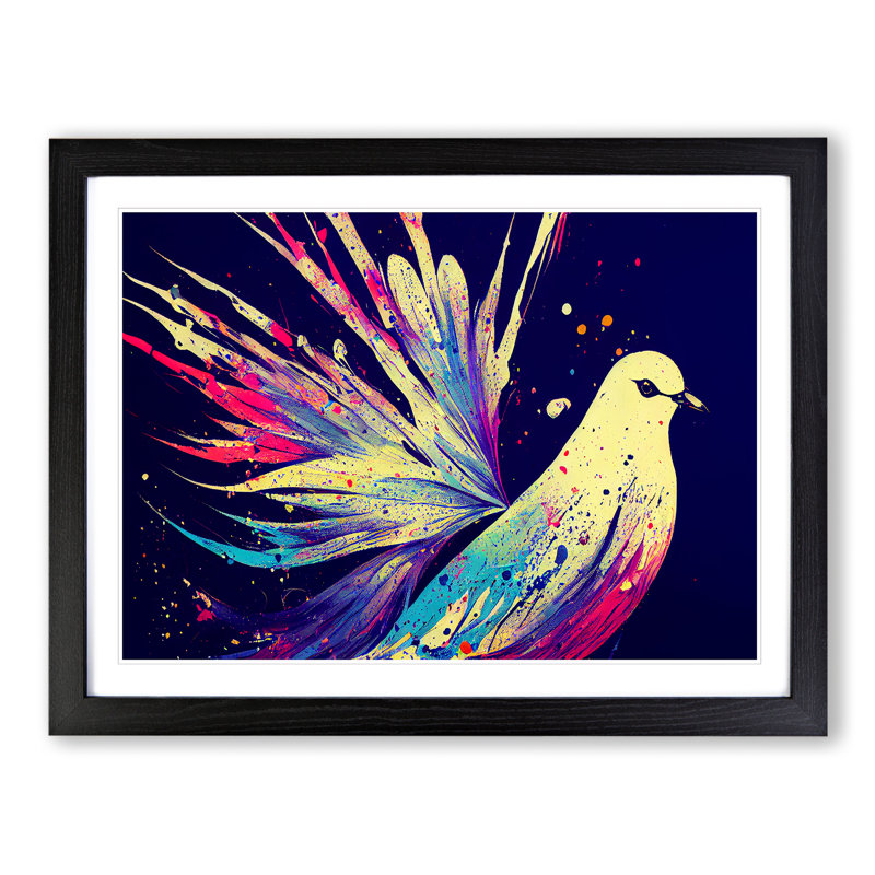 Dove Bird Splash Vol.2 Abstract - Single Picture Frame Painting, Black Framed, 46cm H x 64cm W x 2cm D